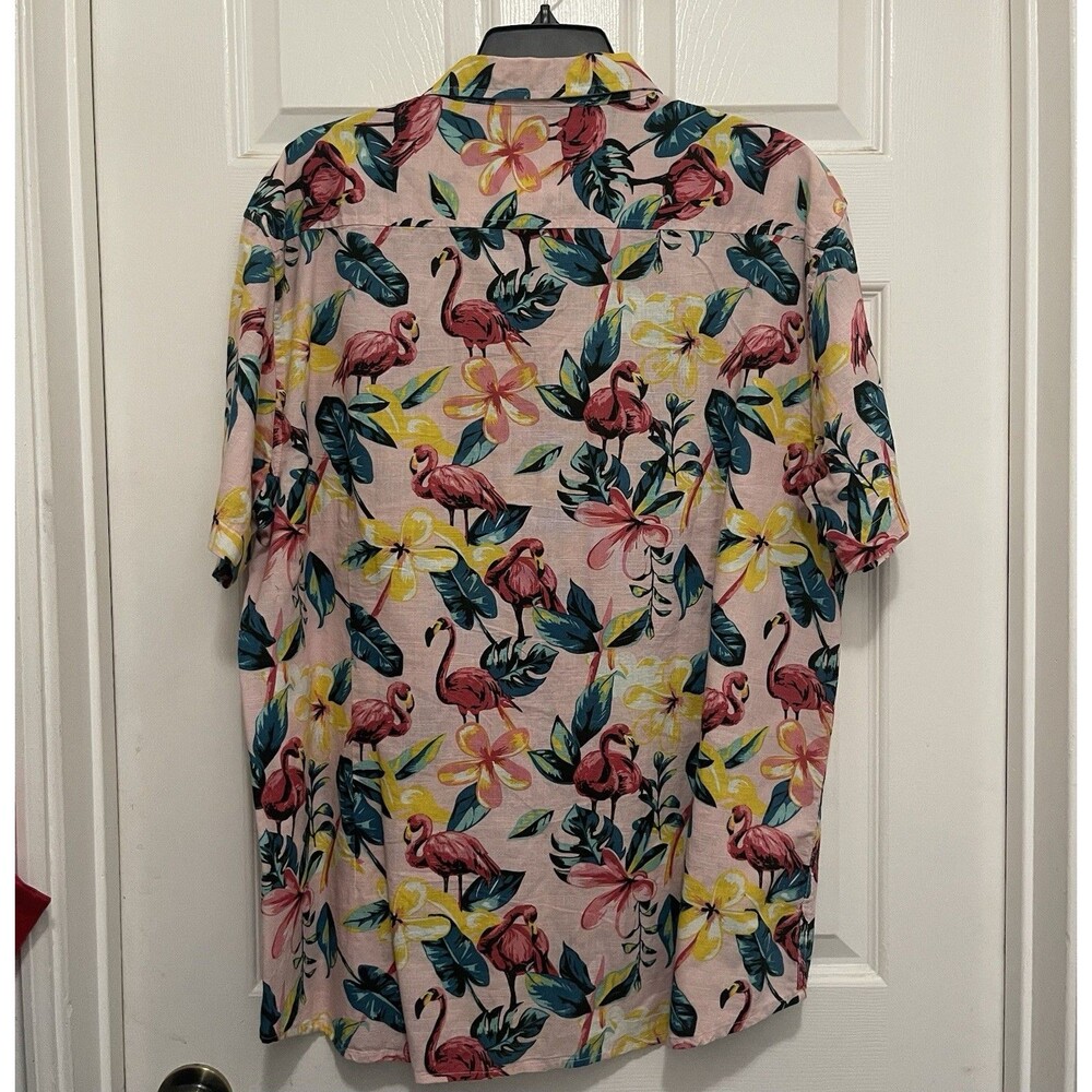 MASSIVE Brand Short Sleeve Button Front Pink Flamingo Print Shirt Mens Sz XL - Picture 5 of 5